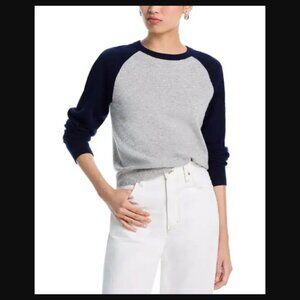 Aqua 100% Cashmere Raglan Crewneck Sweater Pullover Contrast Sleeves $198.00